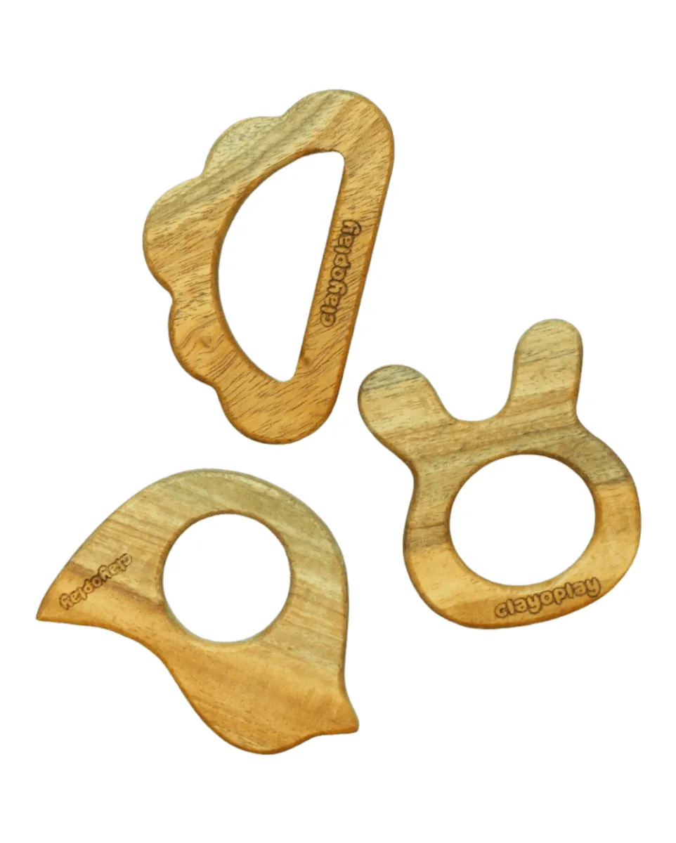 Earthytweens Neem Wood Teethers Set Of 3 (Bird Bunny Cloud)